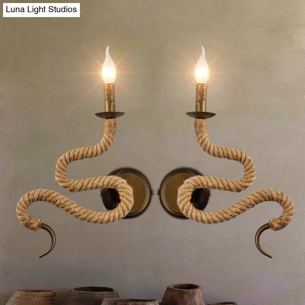 Vintage Bronze Roped Sconce Light Fixture: Bedroom Wall Mounted With Curved Design