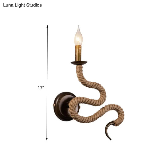 Vintage Bronze Roped Sconce Light Fixture: Bedroom Wall Mounted With Curved Design