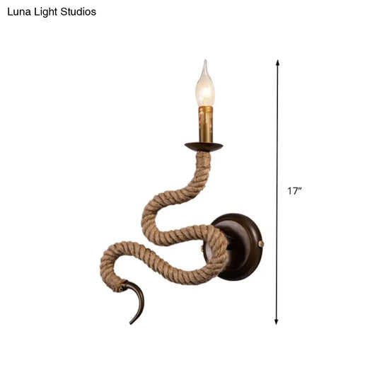 Vintage Bronze Roped Sconce Light Fixture: Bedroom Wall Mounted With Curved Design