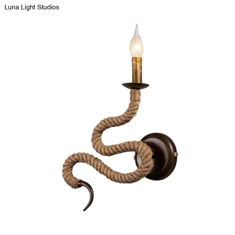 Vintage Bronze Roped Sconce Light Fixture: Bedroom Wall Mounted With Curved Design