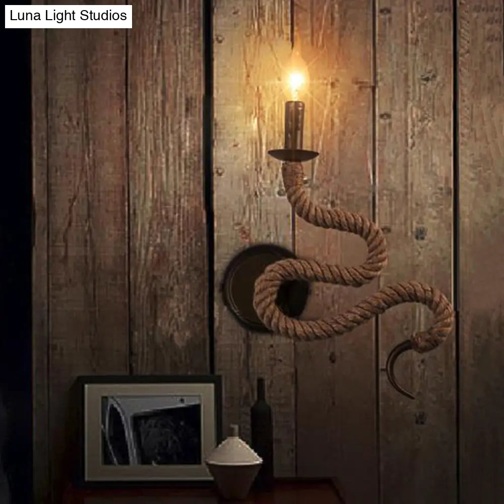 Vintage Bronze Roped Sconce Light Fixture: Bedroom Wall Mounted With Curved Design