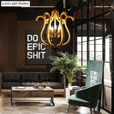 Vintage Brown 5-Head Roped Cage Chandelier With Flower Shade - Ideal For Restaurants