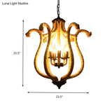 Vintage Brown 5-Head Roped Cage Chandelier With Flower Shade - Ideal For Restaurants