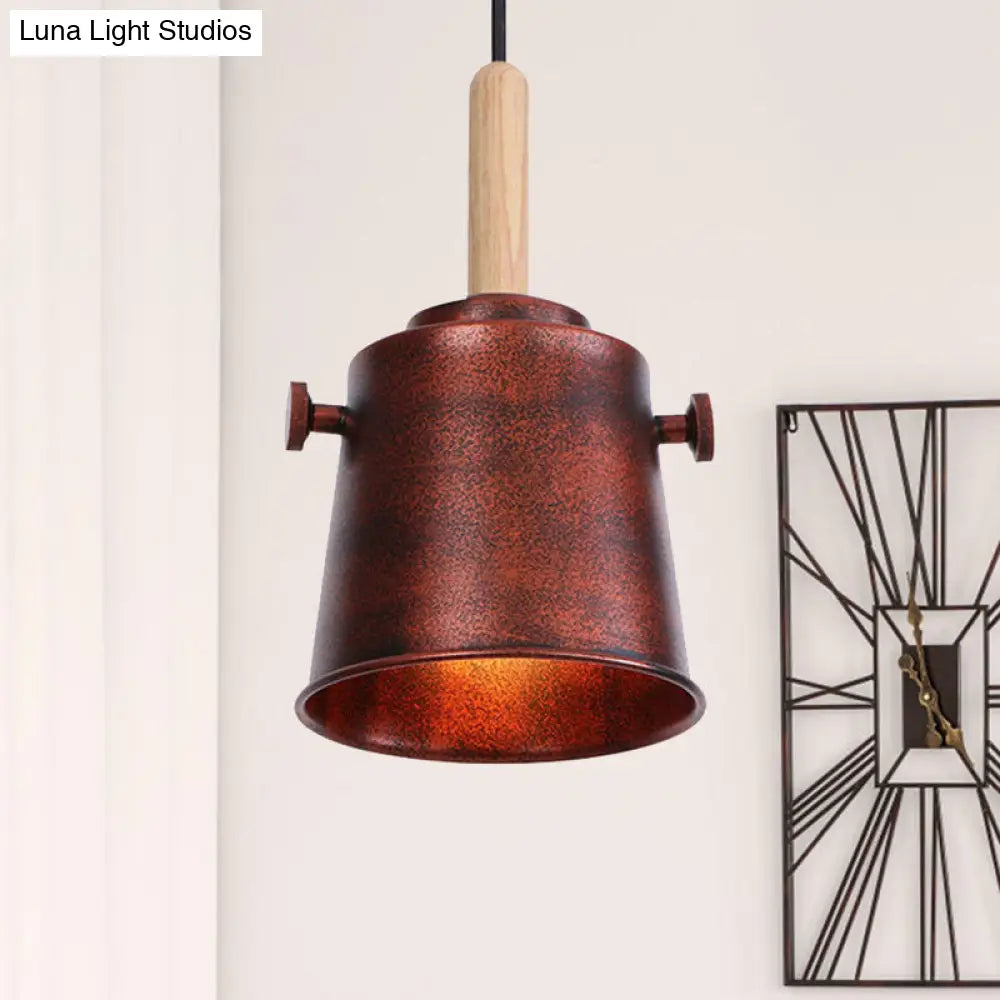 Stylish Vintage Bucket Pendant Light In Black/Grey - Perfect For Dining Room Rust