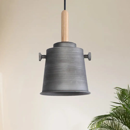 Vintage Bucket Pendant Light In Black/Grey For Stylish Dining Room Decor Grey