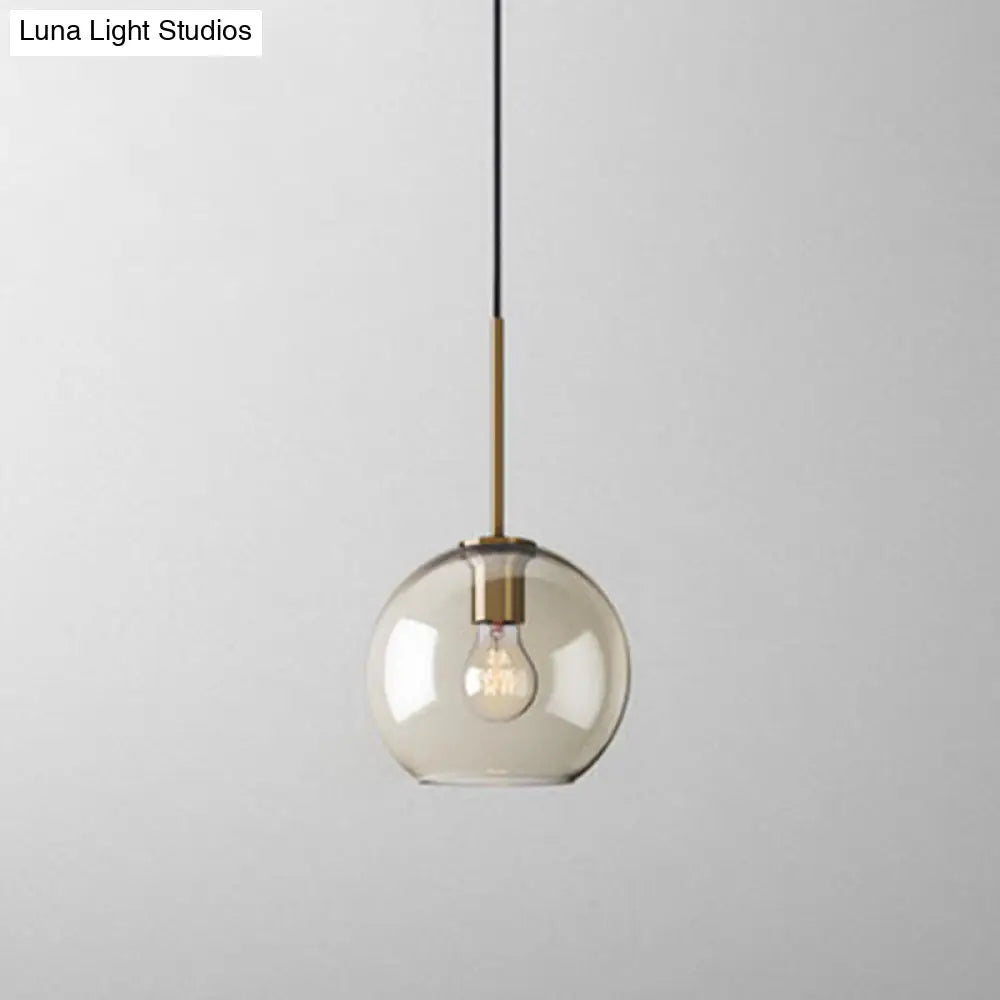Vintage Brass Pendant Lamp With Geometric Glass Shade - 1-Light Cafe Hanging Light / Globe