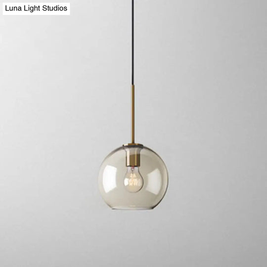 Vintage Brass Pendant Lamp With Geometric Glass Shade - 1-Light Cafe Hanging Light / Globe