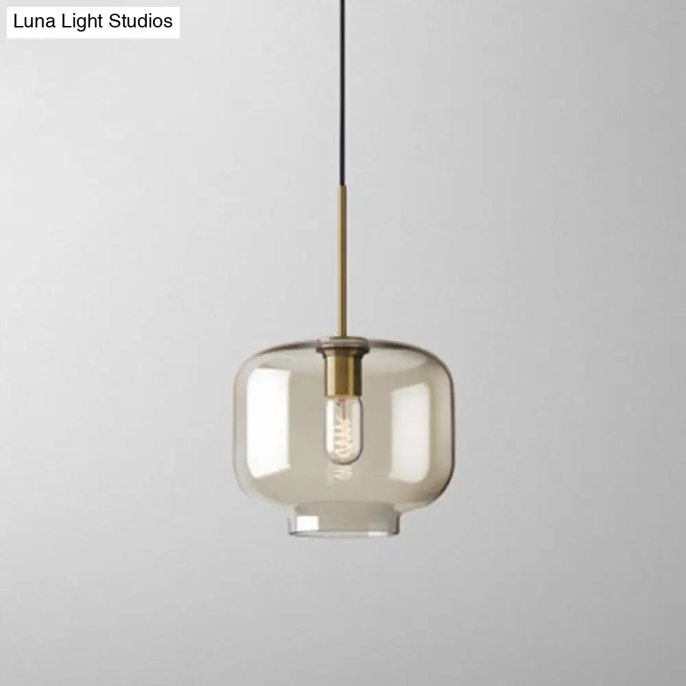 Vintage Brass Pendant Lamp With Geometric Glass Shade - 1-Light Cafe Hanging Light / Bottle