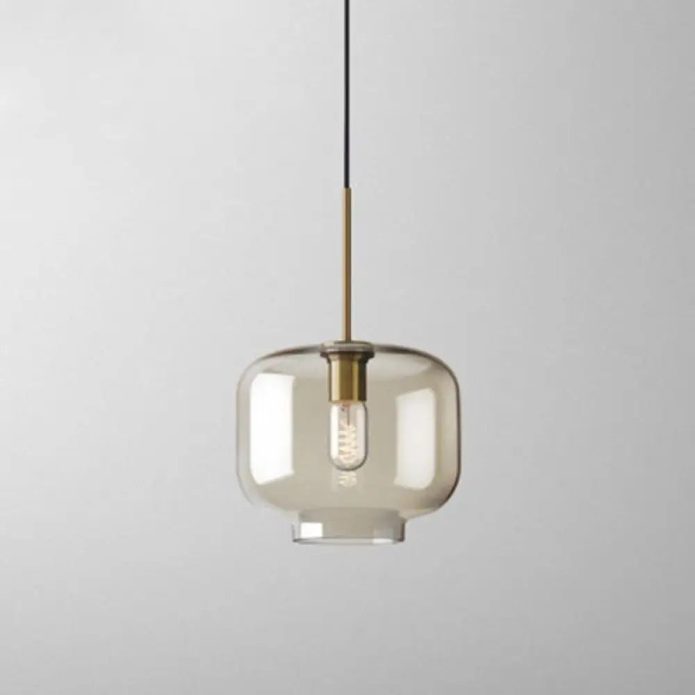 Vintage Cafe Pendant Lamp With Geometric Glass Shade In Brass - 1-Light Hanging Light / Bottle