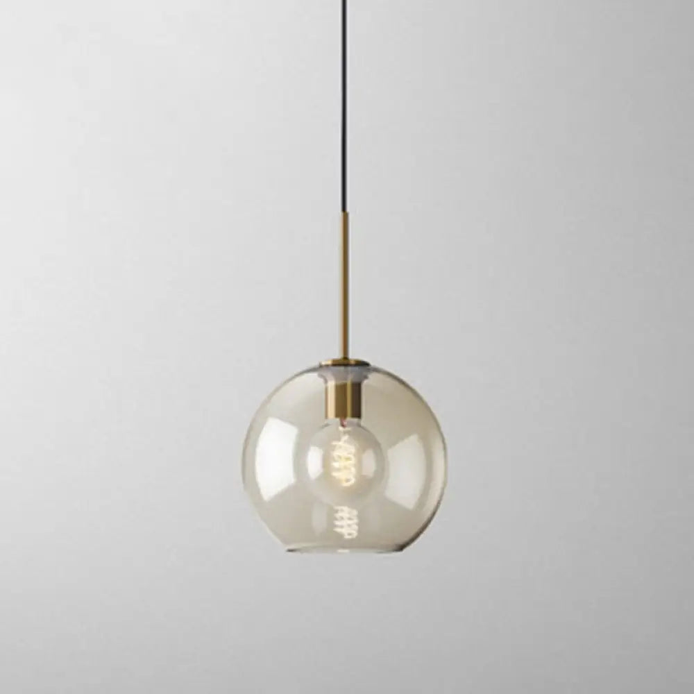 Vintage Cafe Pendant Lamp With Geometric Glass Shade In Brass - 1-Light Hanging Light / Round