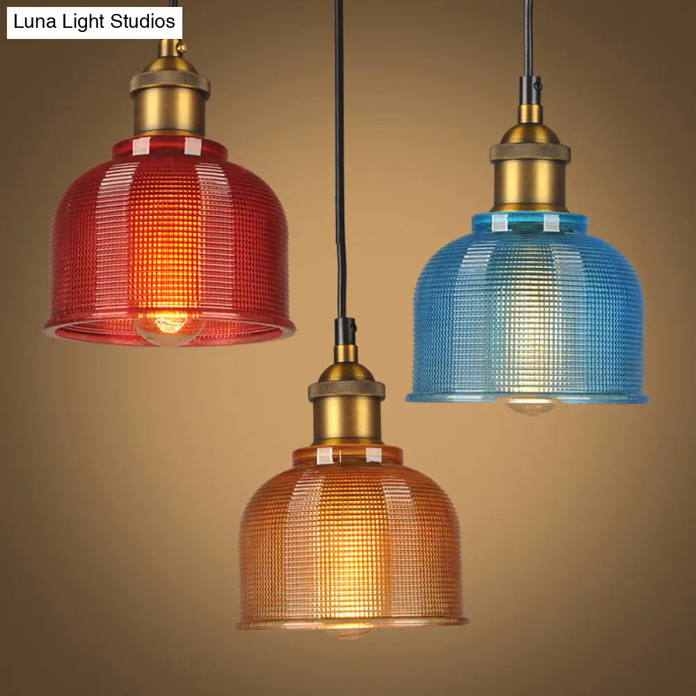 Vintage Carillon Pendant Light: Retro-Style Gridded Glass Suspension For Dining Room