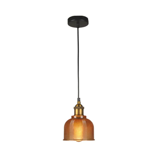 Vintage Carillon Pendant Light: Retro-Style Gridded Glass Suspension For Dining Room Orange