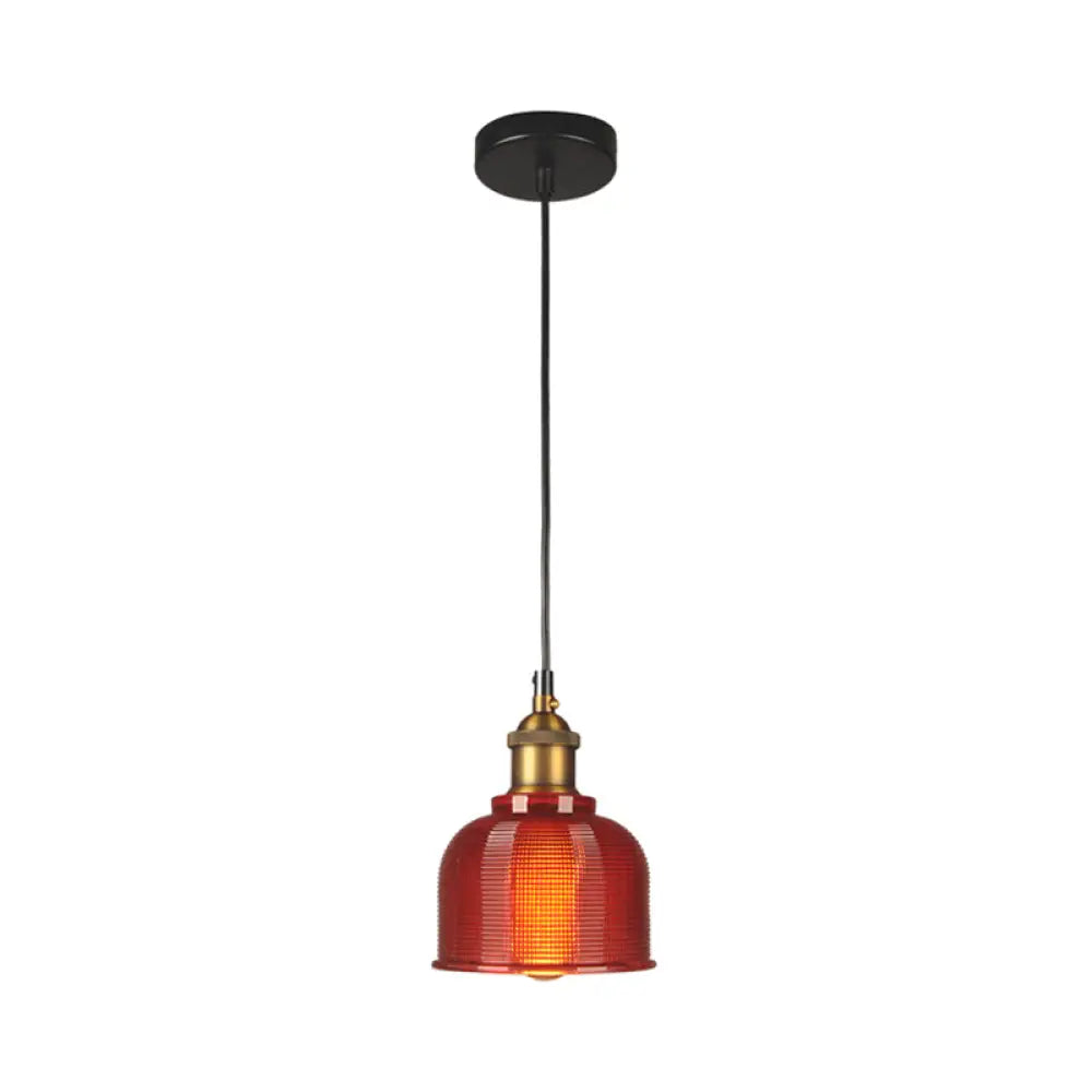 Vintage Carillon Pendant Light: Retro-Style Gridded Glass Suspension For Dining Room Red