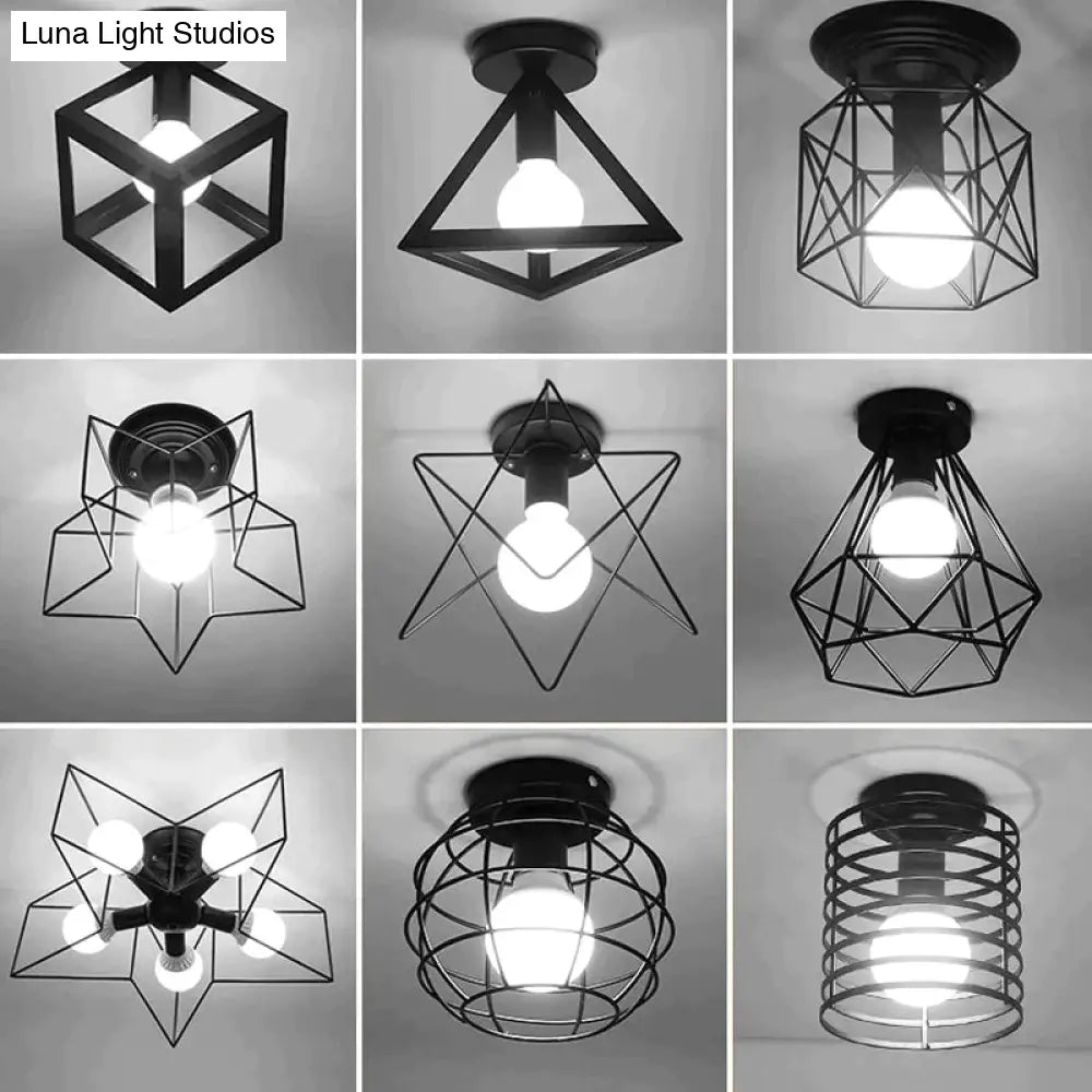 Vintage Ceiling Lights Lustre Luminaria Led Lamp Loft Iron Cage Fixtures Lighting