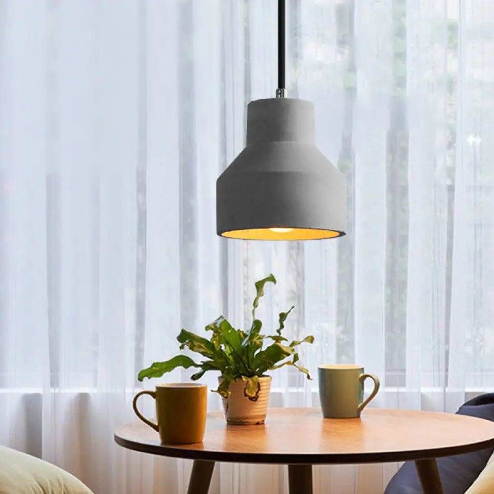 Vintage Cement Dome Ceiling Light In Grey - 1-Light Mini Pendant Lamp For Restaurants / 5’