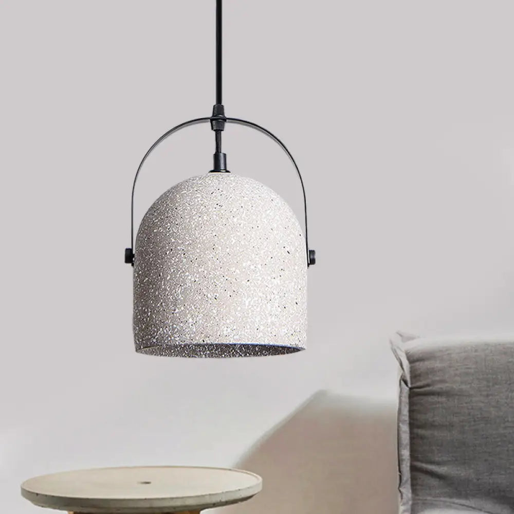 Vintage Cement Dome Pendant Light With Handle - White Black Grey For Hallways