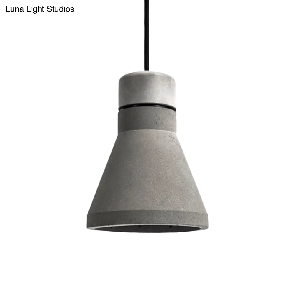 Vintage Cement Flared Pendant Ceiling Light - 1-Head Hanging Lamp Kit In Grey/Grey-Brown