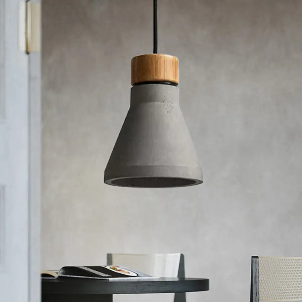 Vintage Cement Flared Pendant Ceiling Light - 1-Head Hanging Lamp Kit In Grey/Grey-Brown Brown