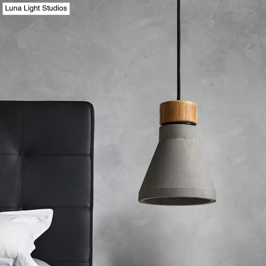 Vintage Cement Flared Pendant Ceiling Light - 1-Head Hanging Lamp Kit In Grey/Grey-Brown