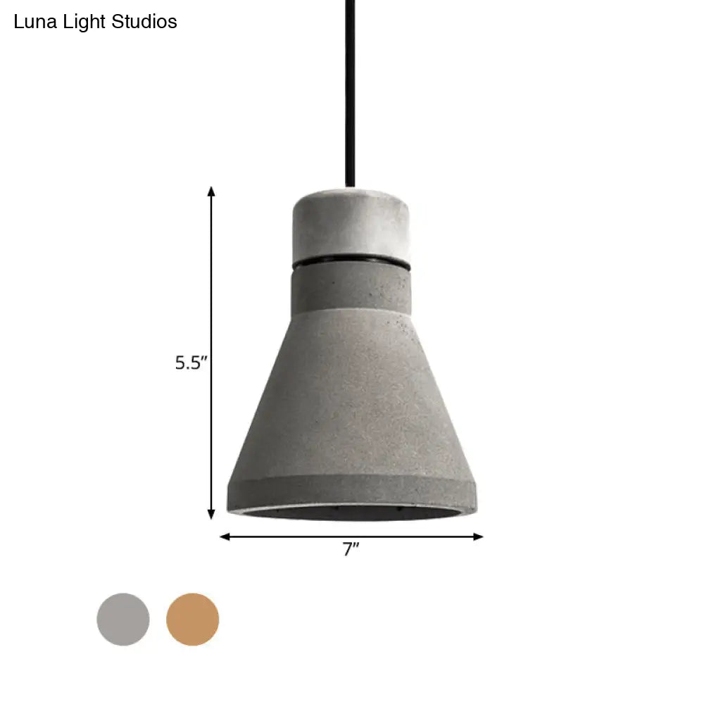 Vintage Cement Flared Pendant Ceiling Light - 1-Head Bedroom Hanging Lamp Kit In Grey/Brown