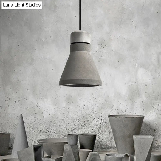 Vintage Cement Flared Pendant Ceiling Light - 1-Head Bedroom Hanging Lamp Kit In Grey/Brown Grey