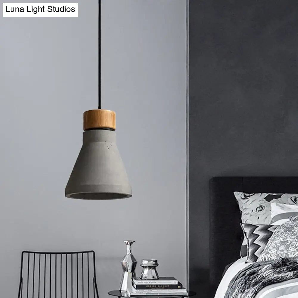 Vintage Cement Flared Pendant Ceiling Light - 1-Head Hanging Lamp Kit In Grey/Grey-Brown