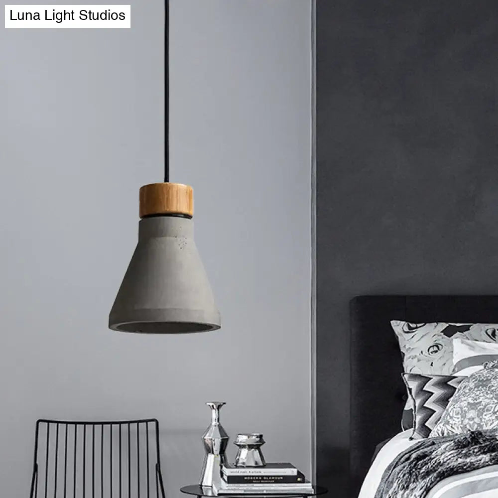 Vintage Cement Flared Pendant Ceiling Light - 1-Head Bedroom Hanging Lamp Kit In Grey/Brown