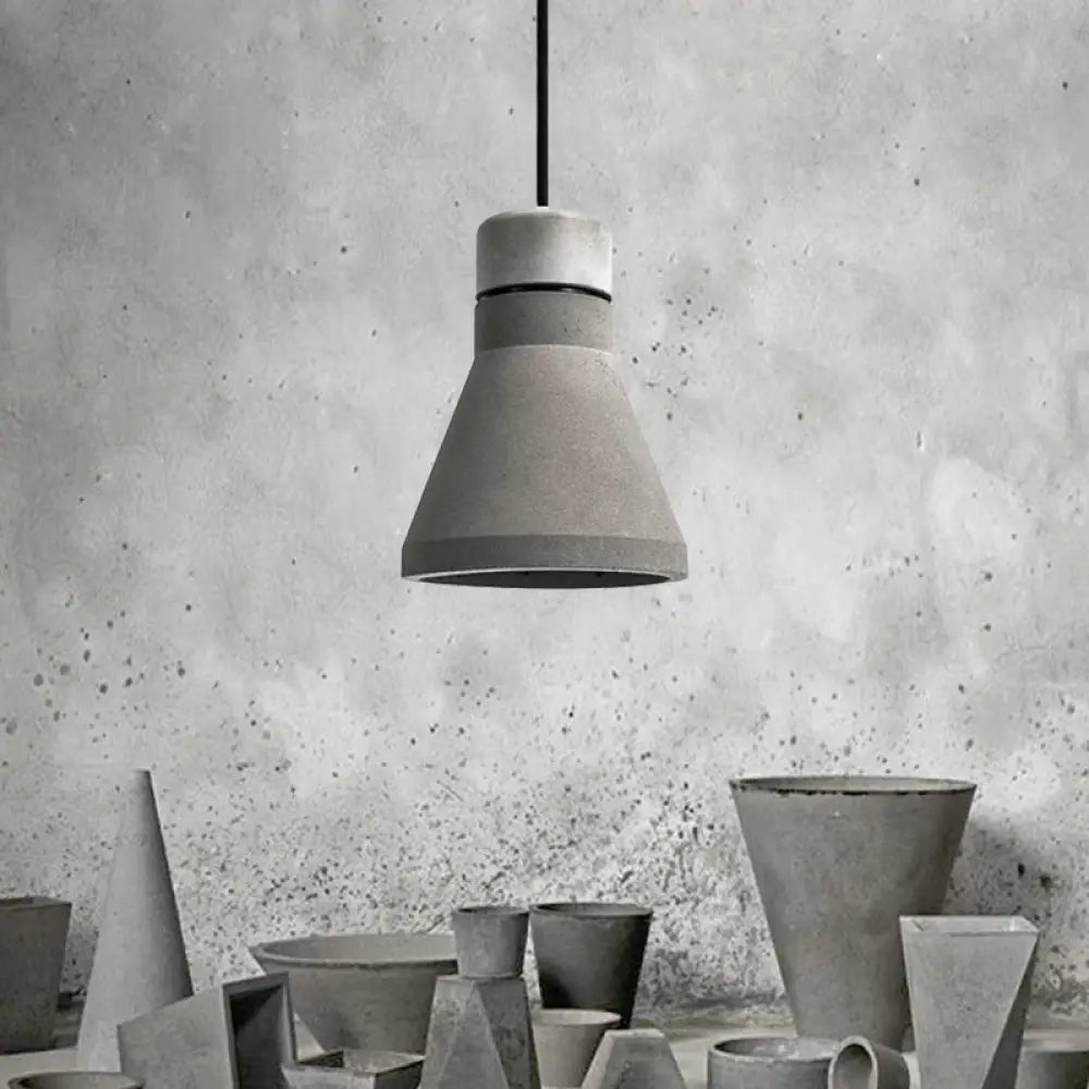 Vintage Cement Flared Pendant Ceiling Light - 1-Head Hanging Lamp Kit In Grey/Grey-Brown Grey