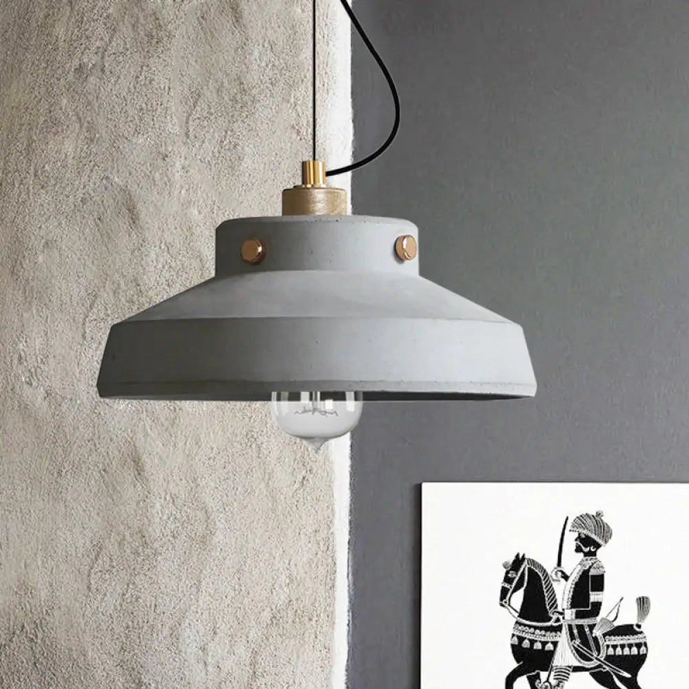 Vintage Cement Hanging Light Fixture - Grey Can/Barn Pendant Lamp / 12.5’