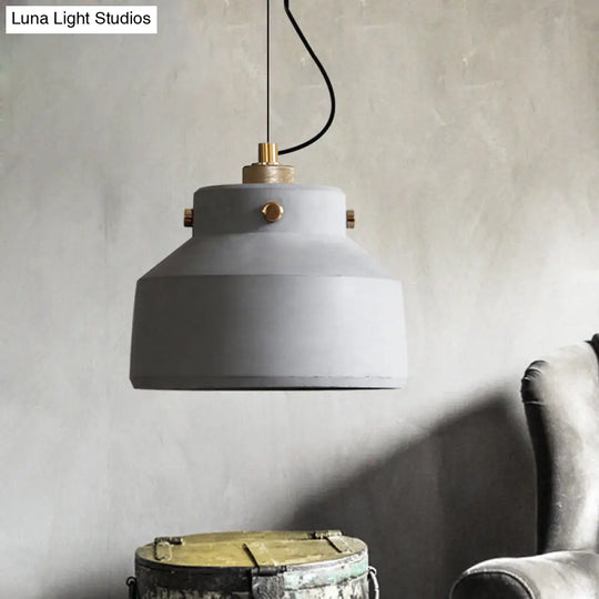 Vintage Cement Hanging Pendant Light With Grey Can And 1 Bulb - Available In 3 Sizes For Bar Island