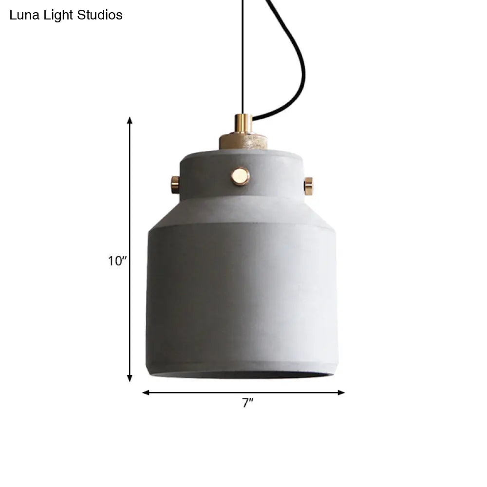 Vintage Cement Hanging Pendant Light With Grey Can And 1 Bulb - Available In 3 Sizes For Bar Island