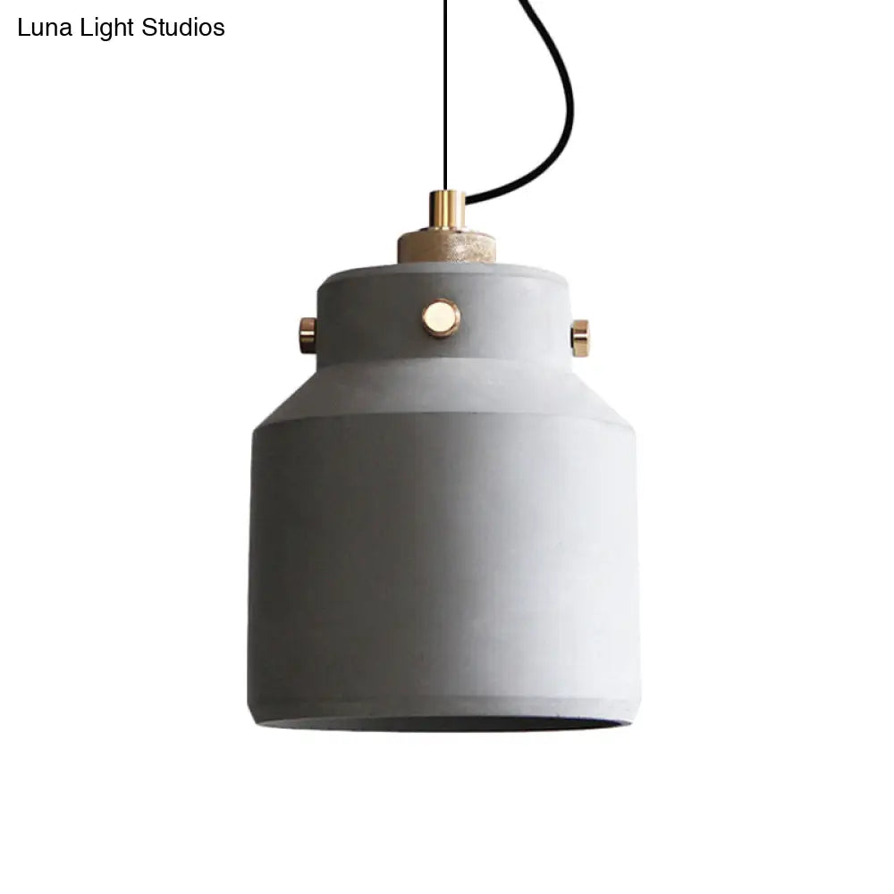 Vintage Cement Hanging Pendant Light With Grey Can And 1 Bulb - Available In 3 Sizes For Bar Island