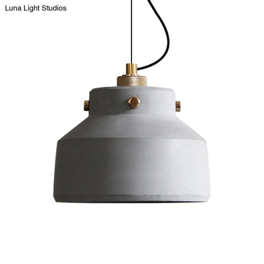 Vintage Cement Hanging Light Fixture - Grey Can/Barn Pendant Lamp