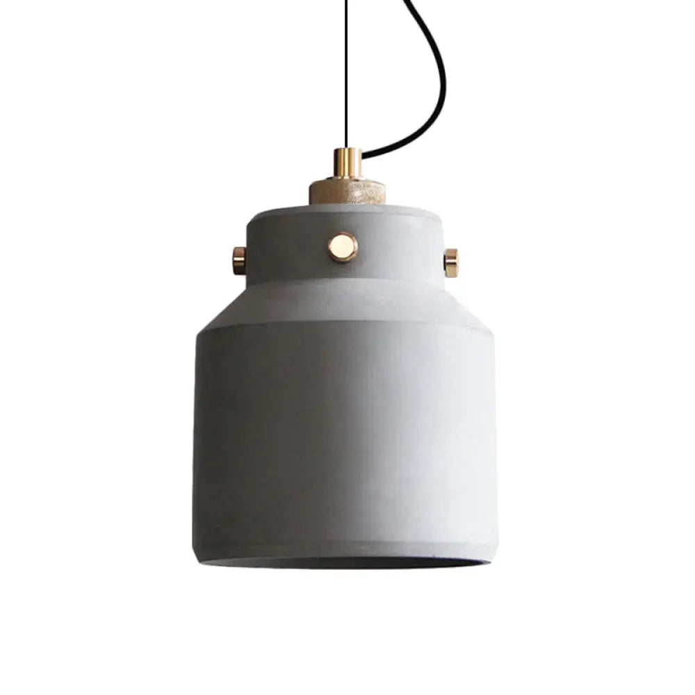 Vintage Cement Hanging Light Fixture - Grey Can/Barn Pendant Lamp / 7’