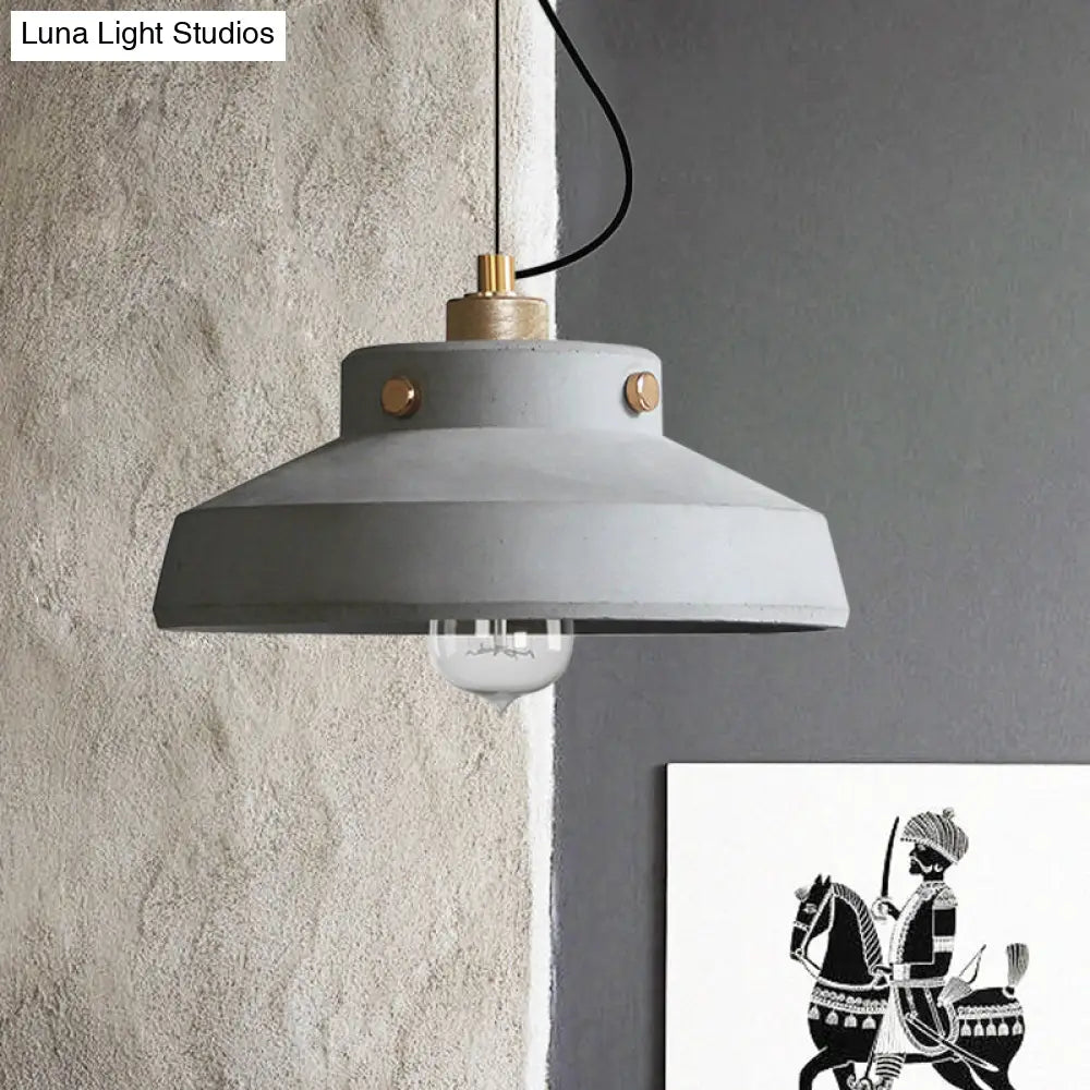 Vintage Cement Hanging Pendant Light With Grey Can And 1 Bulb - Available In 3 Sizes For Bar Island