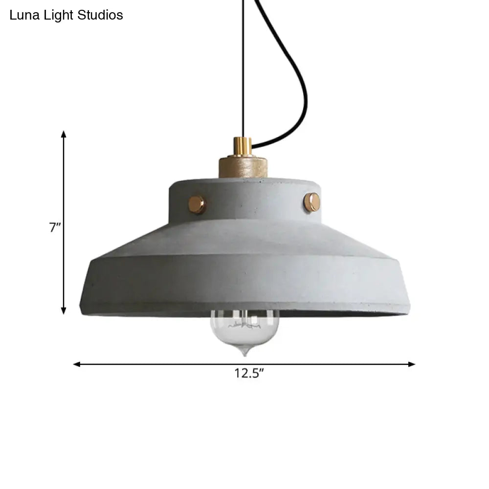 Vintage Cement Hanging Pendant Light With Grey Can And 1 Bulb - Available In 3 Sizes For Bar Island