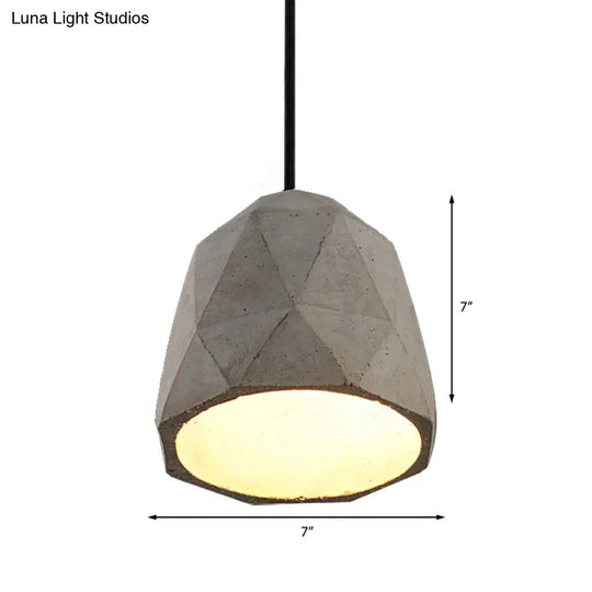 Vintage Cement Pendant Hanging Lamp: Bowl/Cylinder/Semi Circle Shape 1 Light Grey - Ideal For Dining