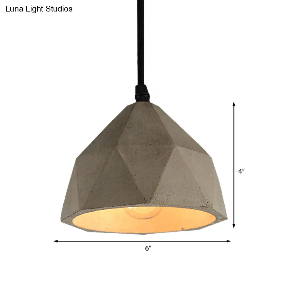 Vintage Cement Pendant Hanging Lamp: Bowl/Cylinder/Semi Circle Shape 1 Light Grey - Ideal For Dining