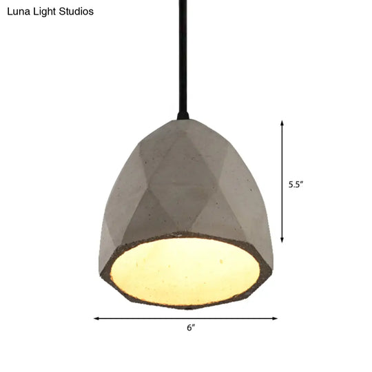 Vintage Cement Pendant Lamp - 1 Light Dining Room Hanging Fixture In Grey Bowl/Cylinder/Semi Circle