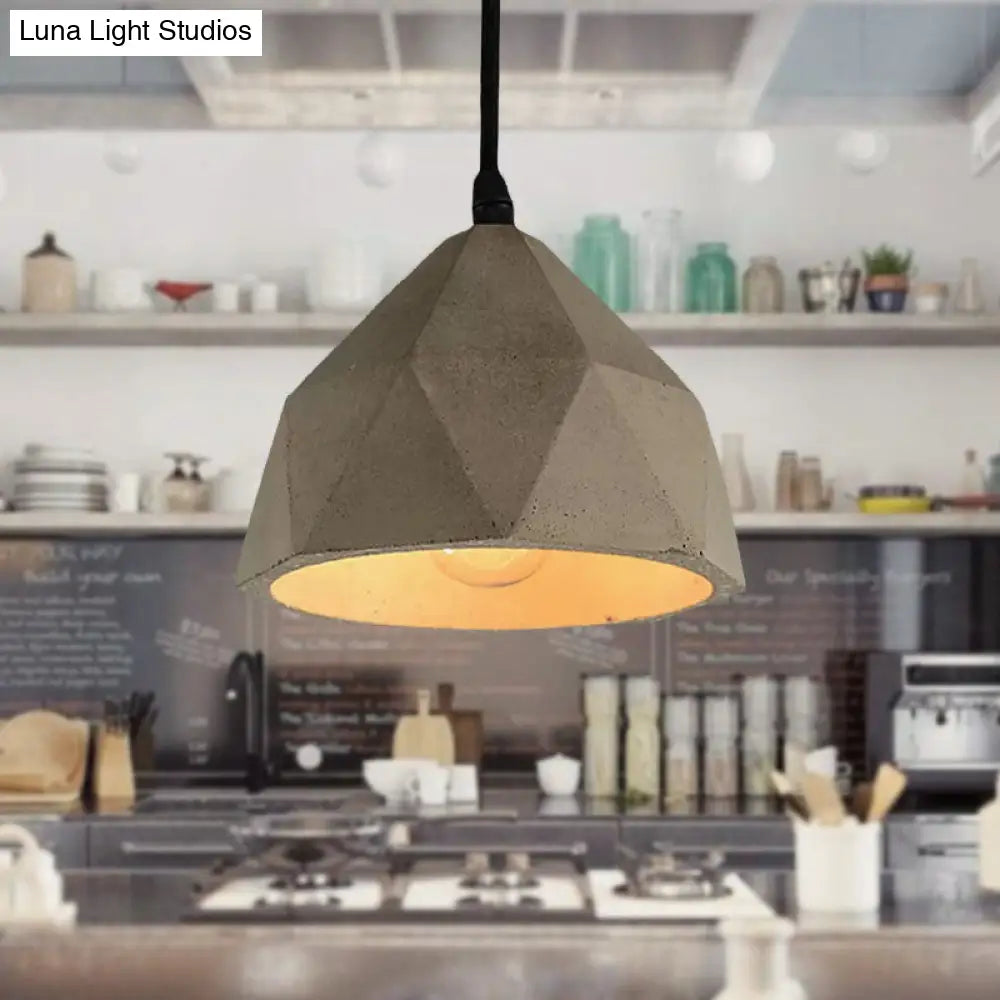 Vintage Cement Pendant Hanging Lamp: Bowl/Cylinder/Semi Circle Shape 1 Light Grey - Ideal For Dining