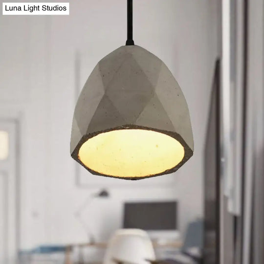 Vintage Cement Pendant Hanging Lamp: Bowl/Cylinder/Semi Circle Shape 1 Light Grey - Ideal For Dining