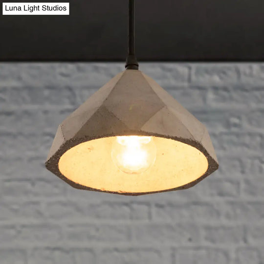 Vintage Cement Pendant Hanging Lamp: Bowl/Cylinder/Semi Circle Shape 1 Light Grey - Ideal For Dining