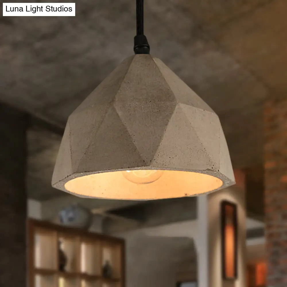 Vintage Cement Pendant Hanging Lamp: Bowl/Cylinder/Semi Circle Shape 1 Light Grey - Ideal For Dining