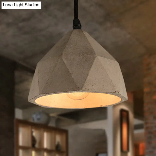 Vintage Cement Pendant Hanging Lamp: Bowl/Cylinder/Semi Circle Shape 1 Light Grey - Ideal For Dining