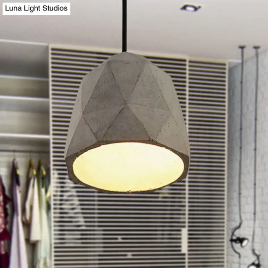 Vintage Cement Pendant Hanging Lamp: Bowl/Cylinder/Semi Circle Shape 1 Light Grey - Ideal For Dining