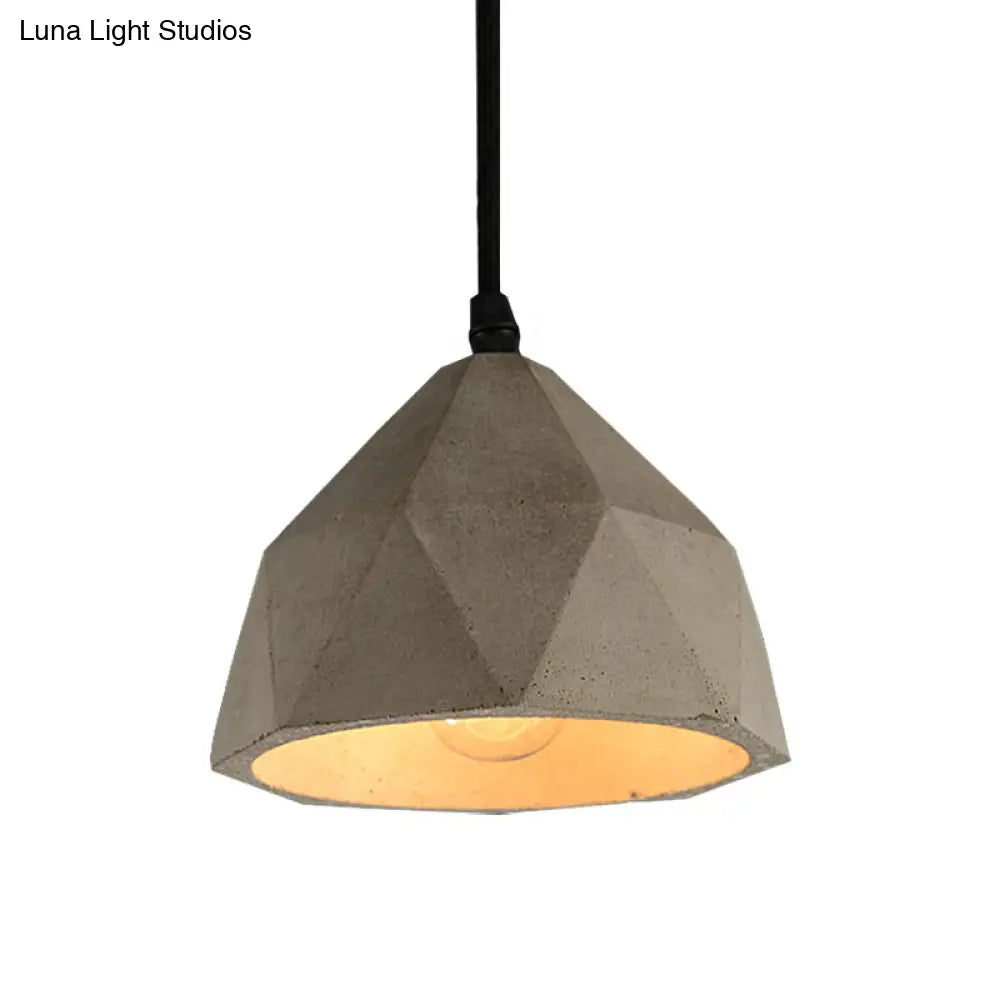 Vintage Cement Pendant Hanging Lamp: Bowl/Cylinder/Semi Circle Shape 1 Light Grey - Ideal For Dining