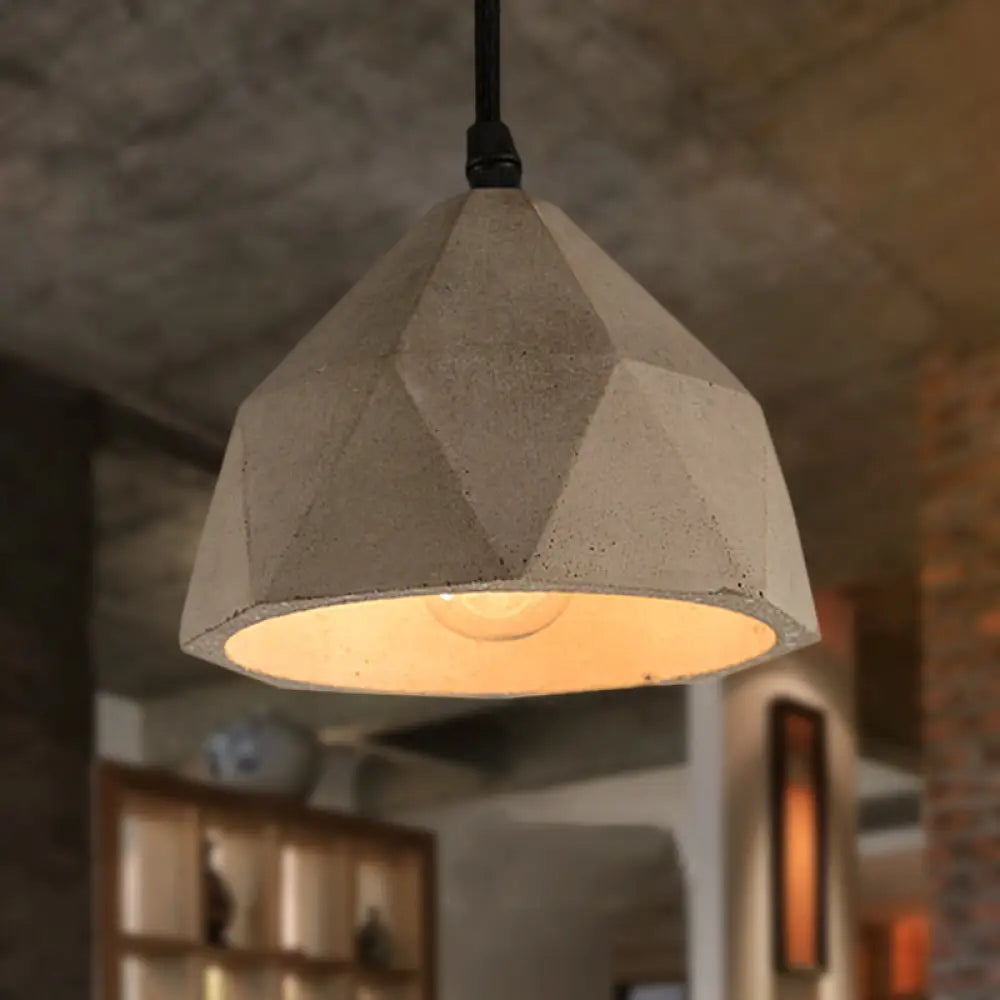 Vintage Cement Pendant Lamp - 1 Light Dining Room Hanging Fixture In Grey Bowl/Cylinder/Semi Circle