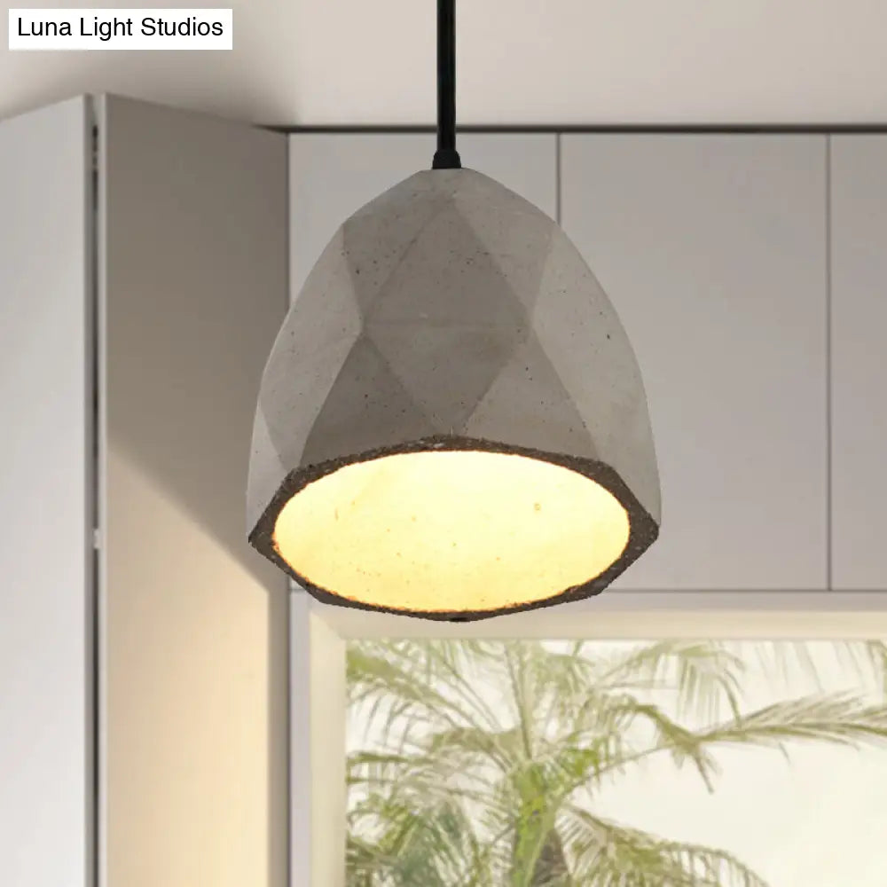 Vintage Cement Pendant Hanging Lamp: Bowl/Cylinder/Semi Circle Shape 1 Light Grey - Ideal For Dining