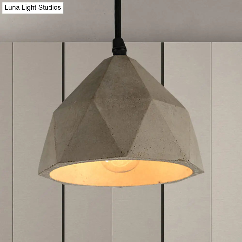 Vintage Cement Pendant Lamp - 1 Light Dining Room Hanging Fixture In Grey Bowl/Cylinder/Semi Circle