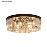 Vintage Circular Flush Mount Ceiling Lamp With Clear Crystal Prism In Black - 4/6/8 Lights